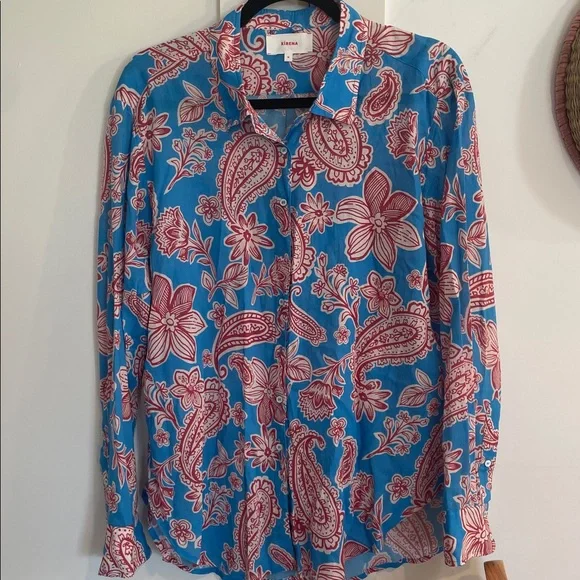 Xirena Beau Shirt In Capri Blue Red medium - Picture 2 of 8